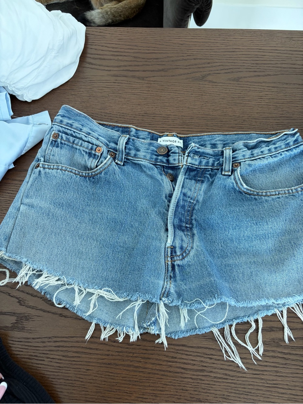 Vintage Light Blue Denim A-Line Mini Skirt with Frayed Hem